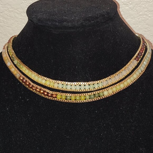 Roaring Twenties Beaded 2 Chain Long Style or 2 Tier Base of Neck Vintage Gold - Picture 1 of 10